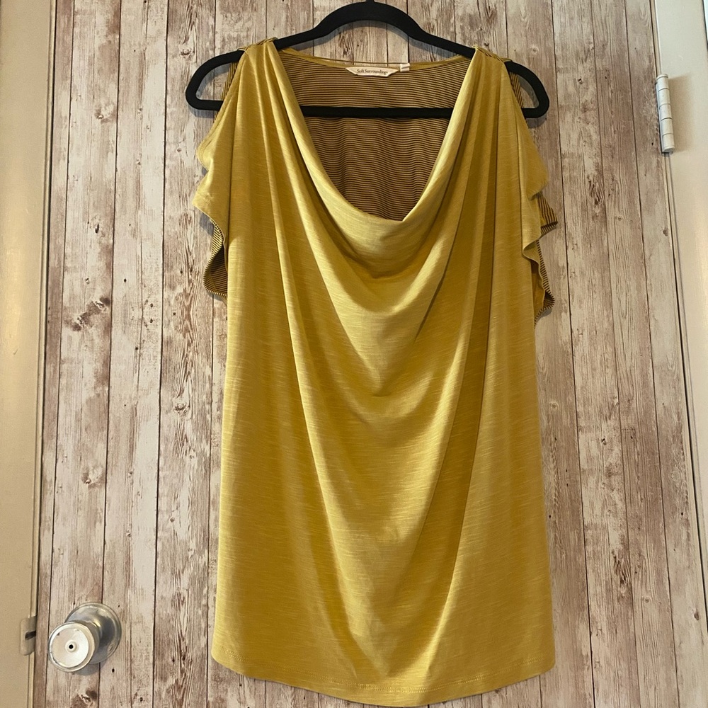 Soft Surroundings draped gold cold shoulder top size Large Modal soft